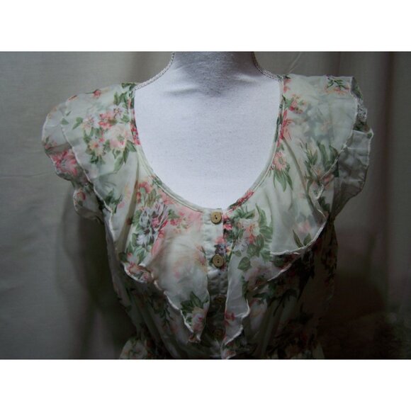 Blue Bird Dress Floral Tiered Sweet! Medium Ruffles Feminine - Picture 3 of 10